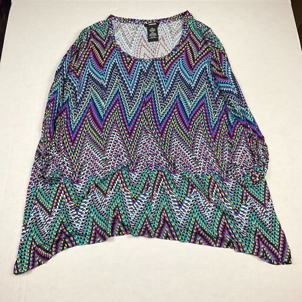 Premise Womens Stretchy Casual Shirt Colorful 3/4 Sleeve Relaxed Fit Top XXL 2X